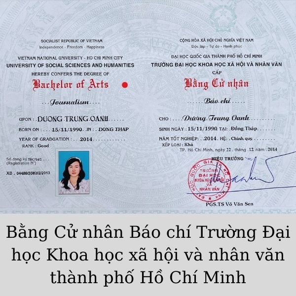 Bằng cử nhân báo chí trường đại học khoa học xã hội và nhân văn thành phố hồ chì minh